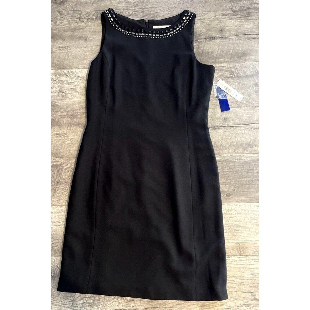 Peter Nygard Dress Womens 6 Black Sleeveless Rhinestone Neck Lined Cocktail NEW